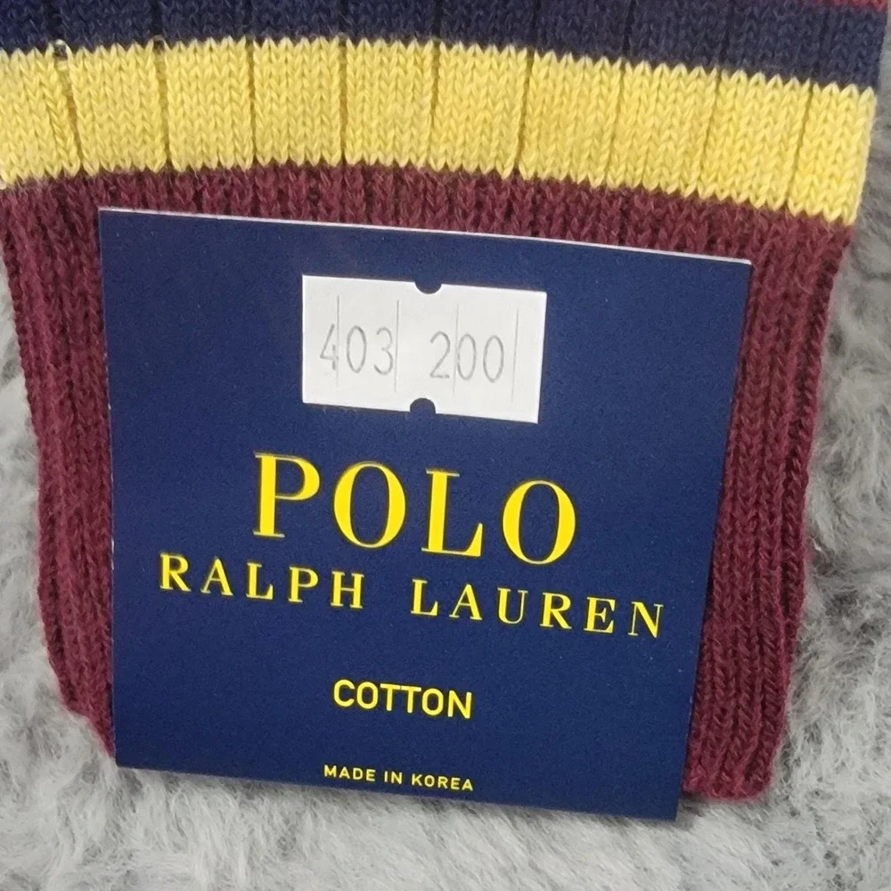 Polo Ralph Lauren Socks Mens 10-13 Burgundy Red Multi Striped Ribbed Pony Dress